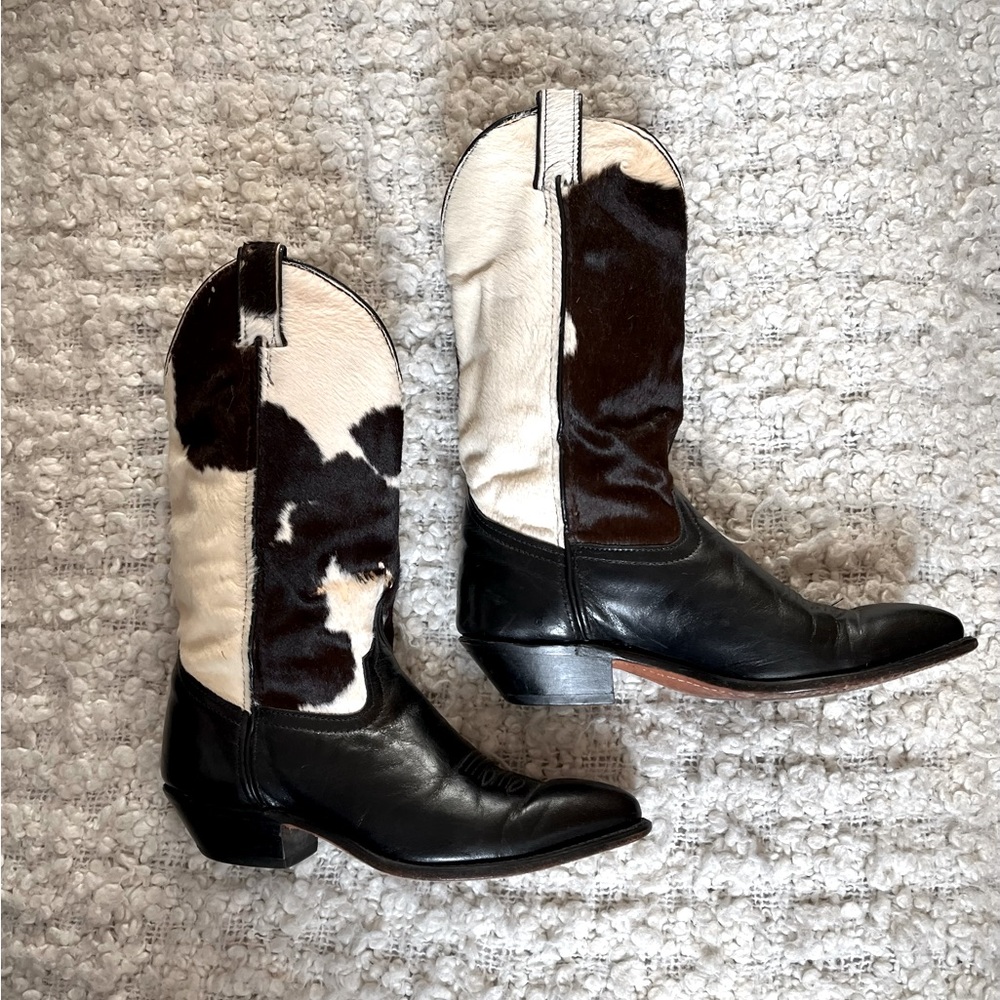 Vintage Cowboy Boots - Black leather and pony hair. Size 7M.